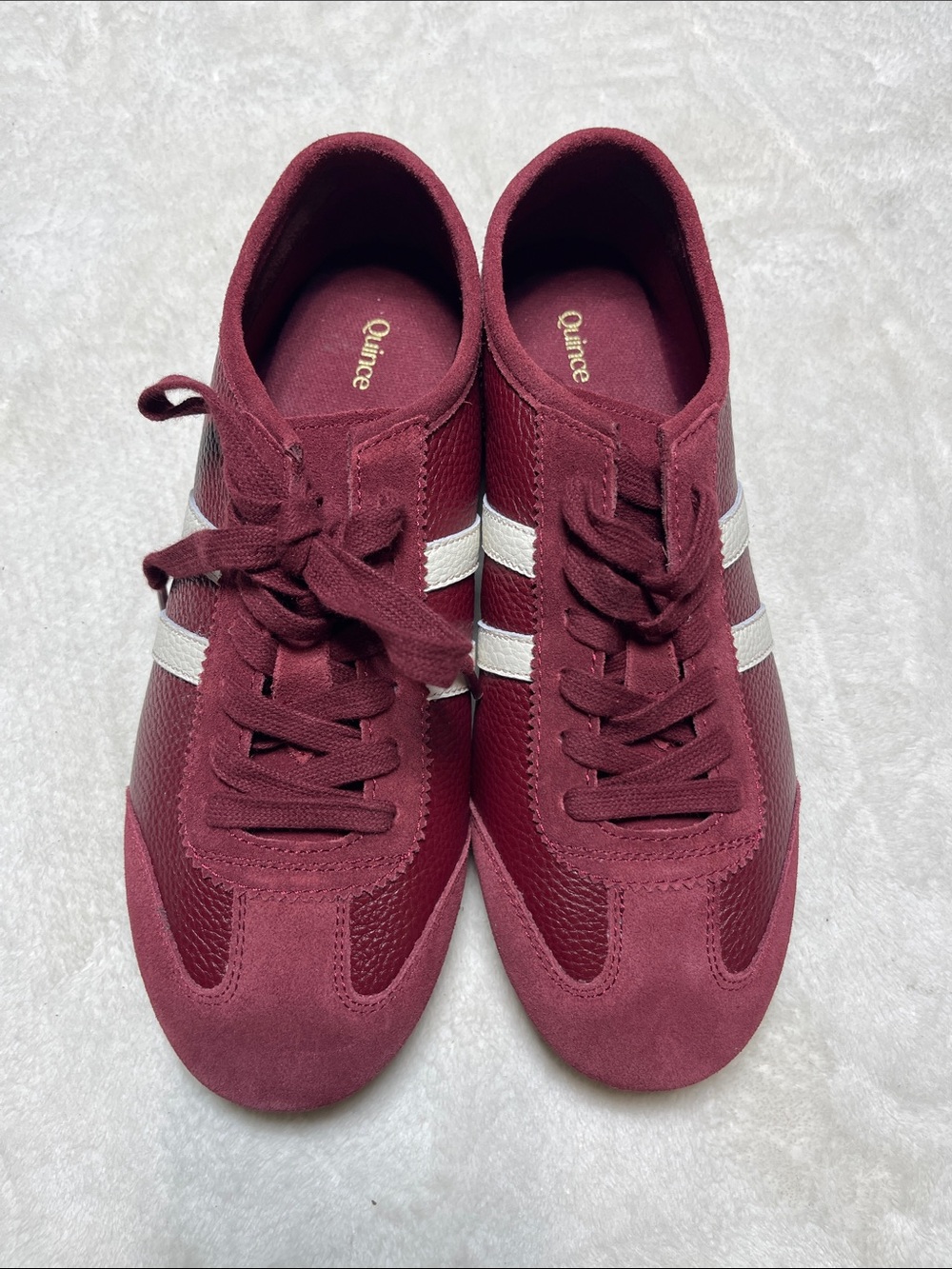 Quince Women's Maroon Lace-Up Sneakers with White Stripes Size 9